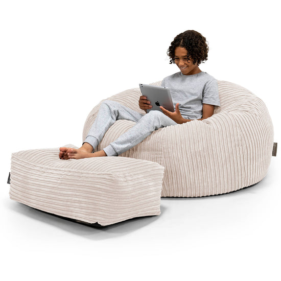 Canapé Pouf pour Enfant 6-14 ans - Côtelé Ivoire 01