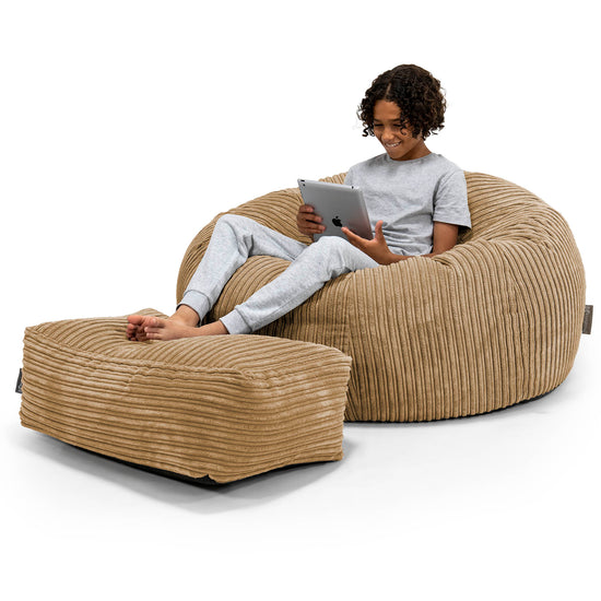 Canapé Pouf pour Enfant 6-14 ans - Côtelé Sable 01
