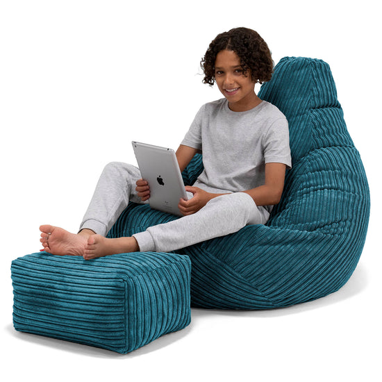 Pouf Gamer pour Enfant 6-14 ans - Côtelé Bleu Canard 01