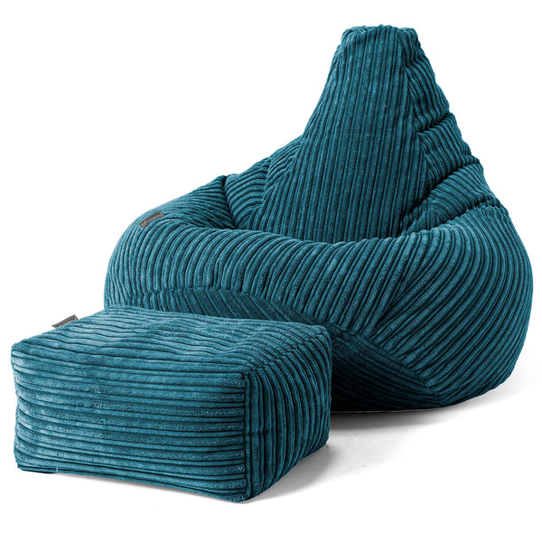 Pouf Gamer pour Enfant 6-14 ans - Côtelé Bleu Canard 01