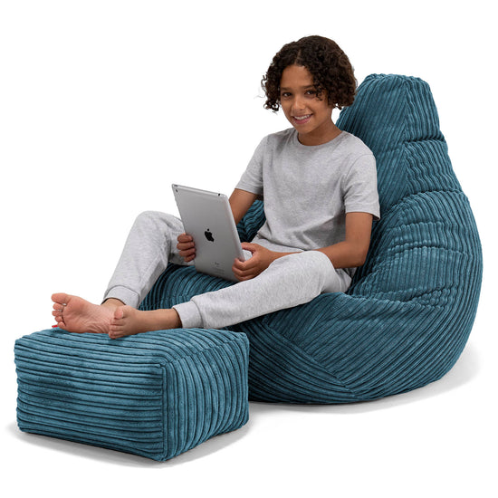 Pouf Gamer pour Enfant 6-14 ans - Côtelé Bleu Marine 01