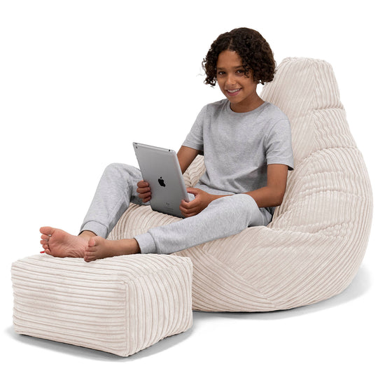 Pouf Gamer pour Enfant 6-14 ans - Côtelé Ivoire 01