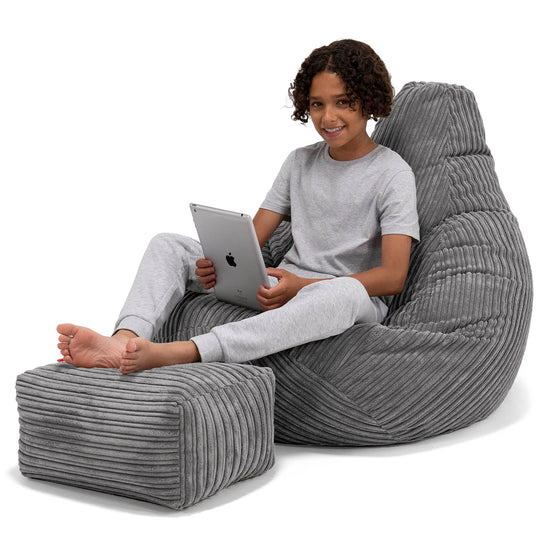 Pouf Gamer pour Enfant 6-14 ans - Côtelé Gris Acier 01