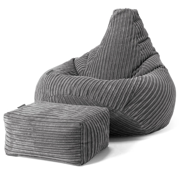 Pouf Gamer pour Enfant 6-14 ans - Côtelé Gris Acier 01