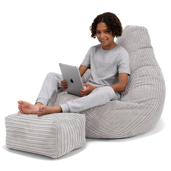 Pouf Gamer pour Enfant 6-14 ans - Côtelé Gris Argent 01