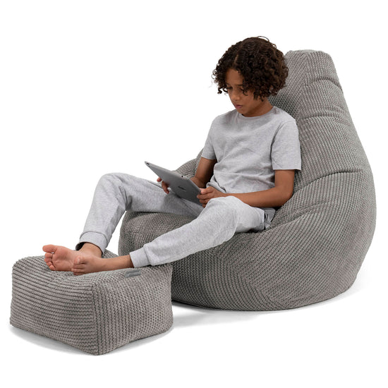 Pouf Gamer pour Enfant 6-14 ans - Pompon Anthracite 01