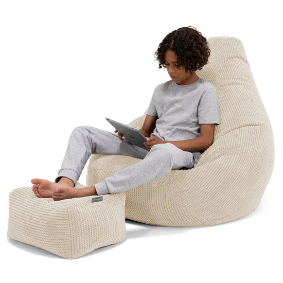 Pouf Gamer pour Enfant 6-14 ans - Pompon Crème 01