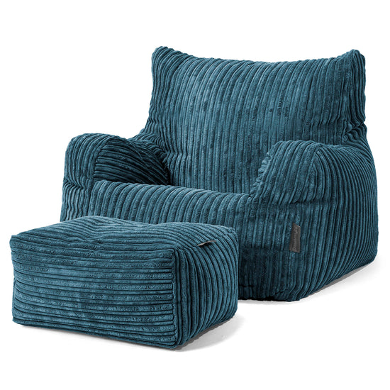 Pouf Fauteuil Design - Côtelé Bleu Marine 02