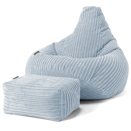 Pouf Poire Gamer - Côtelé Bébé Bleu 01