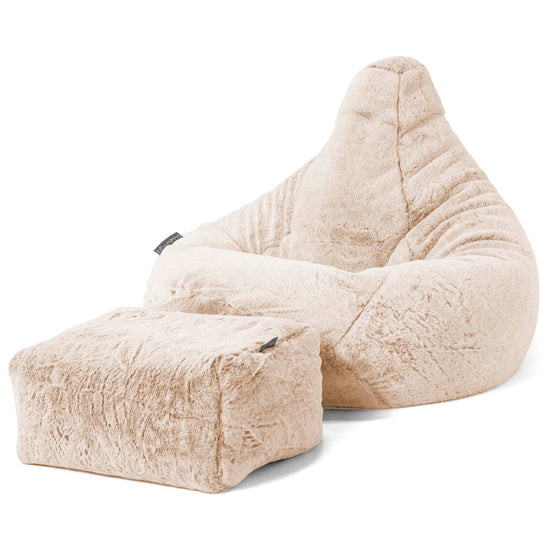 Pouf Poire Gamer - Fausse Fourrure Lapin Blanc 01