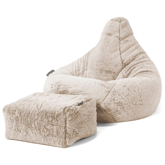 Pouf Poire Gamer - Fausse Fourrure Lapin Brun Doré 01