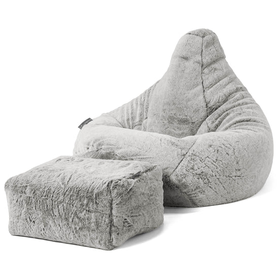 Pouf Poire Gamer - Fausse Fourrure Lapin Gris clair 01