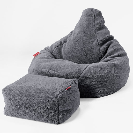 Pouf Poire Gamer - Fausse Fourrure Nounours Gris Foncé 04
