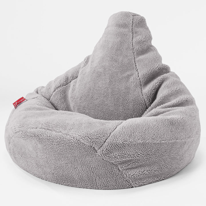 Pouf Poire Gamer - Fausse Fourrure Nounours Gris moyen 01