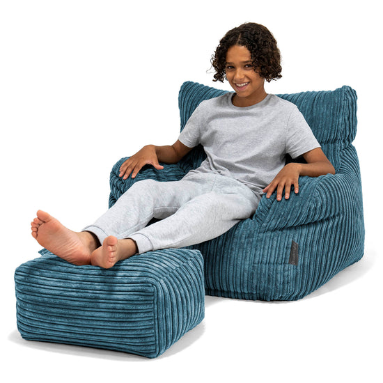 Pouf Fauteuil pour Ados 6-14 ans - Côtelé Bleu Marine 01