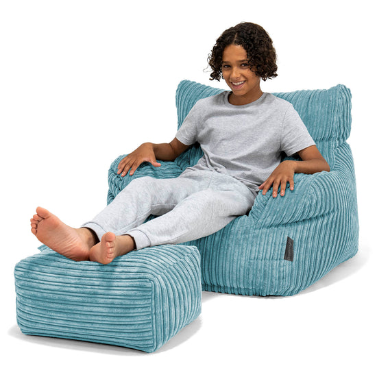 Pouf Fauteuil pour Ados 6-14 ans - Côtelé Mer Égée 01