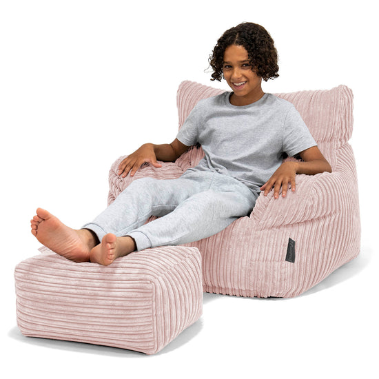Pouf Fauteuil pour Ados 6-14 ans - Côtelé Rose 01