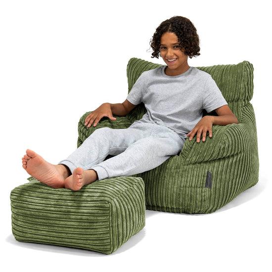 Pouf Fauteuil pour Ados 6-14 ans - Côtelé Vert Forêt 01
