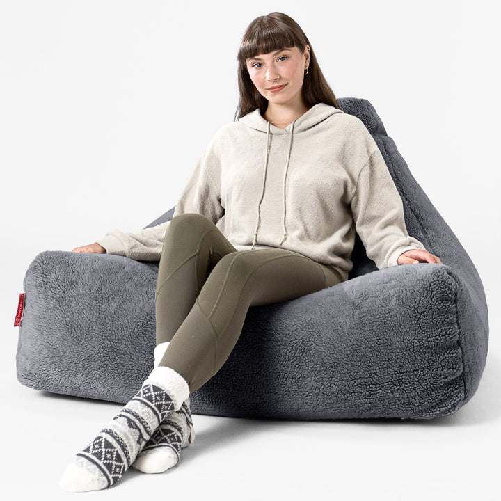 Pouf Fauteuil Relax - Fausse Fourrure Nounours Gris Foncé 02