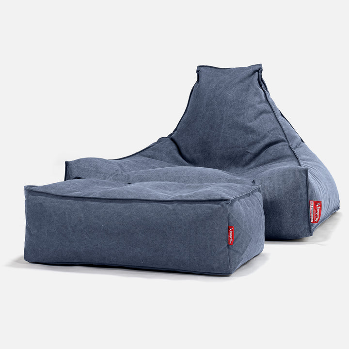 LOUNGE PUG, Pouf Fauteuil Relax, Stonewashed Bleu Marine