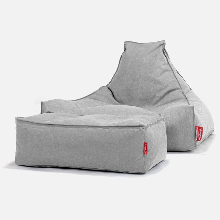 LOUNGE PUG, Pouf Fauteuil Relax, Stonewashed Gris