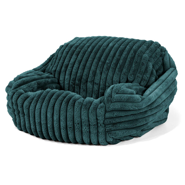 Pouf Fauteuil Sabine - Velours Côtelé Ultra Pelucheux Bleu Canard 02