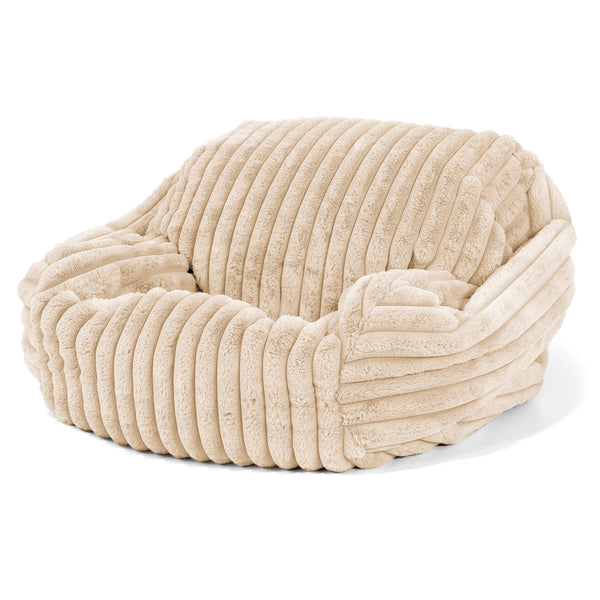 Pouf Fauteuil Sabine - Velours Côtelé Ultra Pelucheux Crème 02