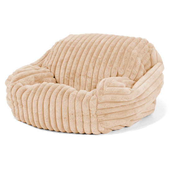 Pouf Fauteuil Sabine - Velours Côtelé Ultra Pelucheux Pêche 02