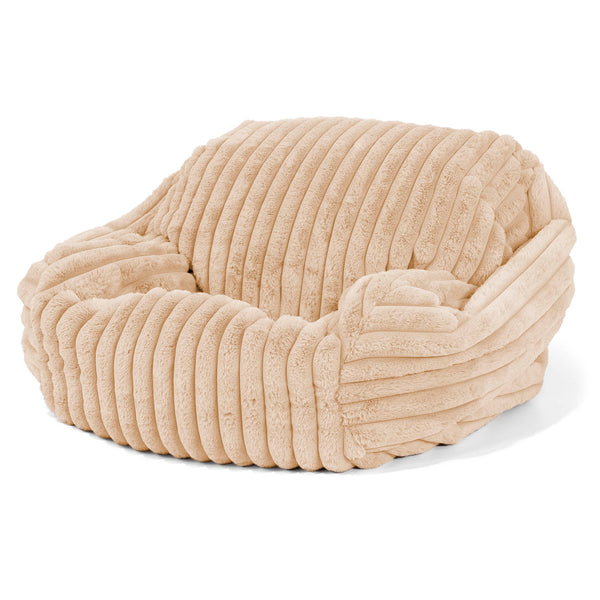 Pouf Fauteuil Sabine - Velours Côtelé Ultra Pelucheux Pêche 02