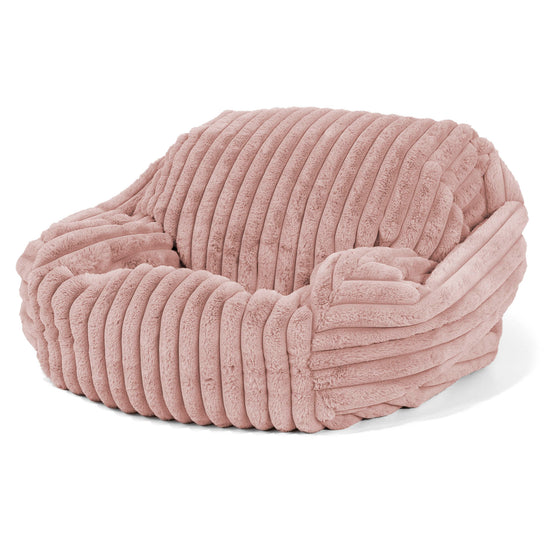 Pouf Fauteuil Sabine - Velours Côtelé Ultra Pelucheux Rose Pastel 02