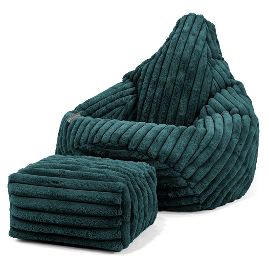 Pouf Poire Gamer - Velours Côtelé Ultra Pelucheux Bleu Canard 01