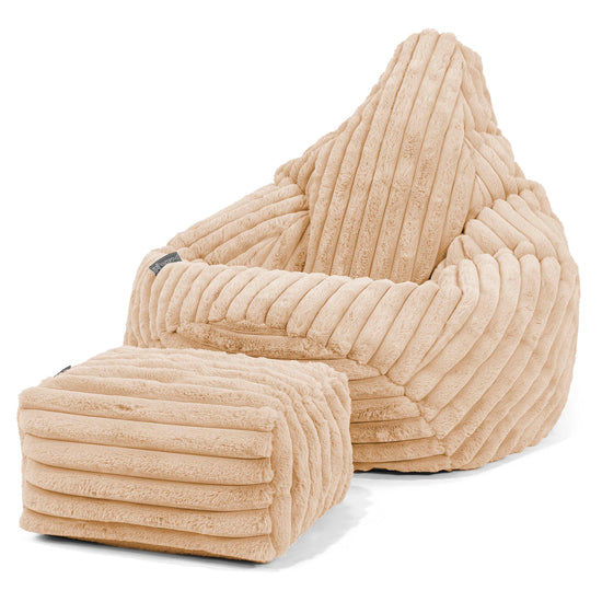 Pouf Poire Gamer - Velours Côtelé Ultra Pelucheux Pêche 01