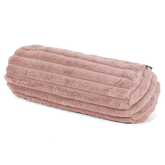 Housse de Traversin 20 x 55cm - Velours Côtelé Ultra Pelucheux Rose Pastel 01