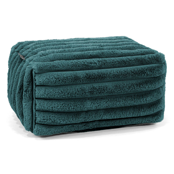 Petit Repose Pied - Velours Côtelé Ultra Pelucheux Bleu Canard 01